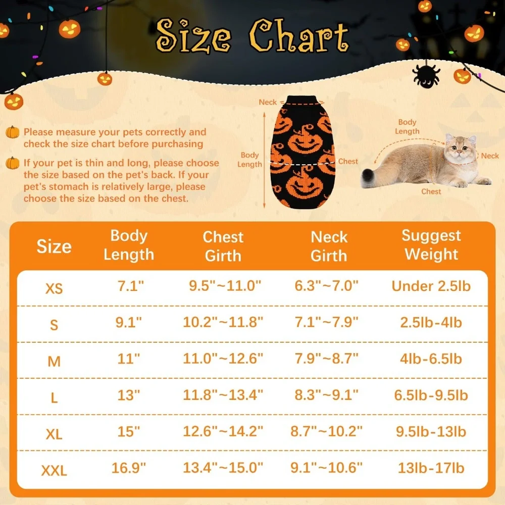 NWOT Dog/Cat Halloween Sweaters Cat Pumpkin Turtleneck Knitwear Size Large